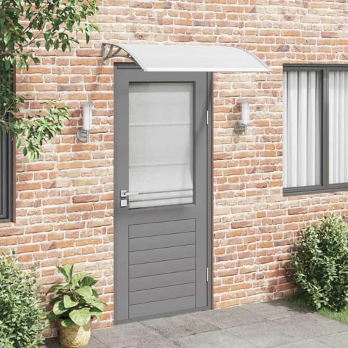 Owoxanthellate Vordach Grau Transparent 120x75 cm PC Klemmmarkise Sonnenschutz Balkon Fenster Tür Robustes und Modernes Design für Haus Eingang Garten Terrasse Keller