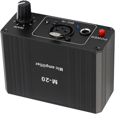 lyrlody Mikrofonvorverstärker, 20 DB Verstärkung mit 48 V Phantomspeisung, symmetrische Schaltung, Rauscharm Schwarzes Metallgehäuse, für dynamische Kondensatormikrofone