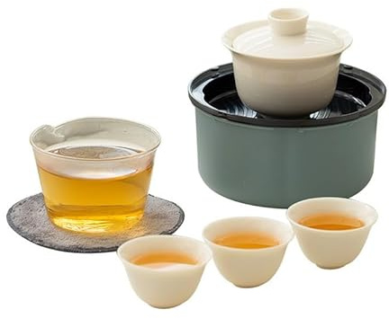 HUFFA Juego de té chino portátil de viaje - Juego de té Kung Fu de cerámica al aire libre con caja de almacenamiento