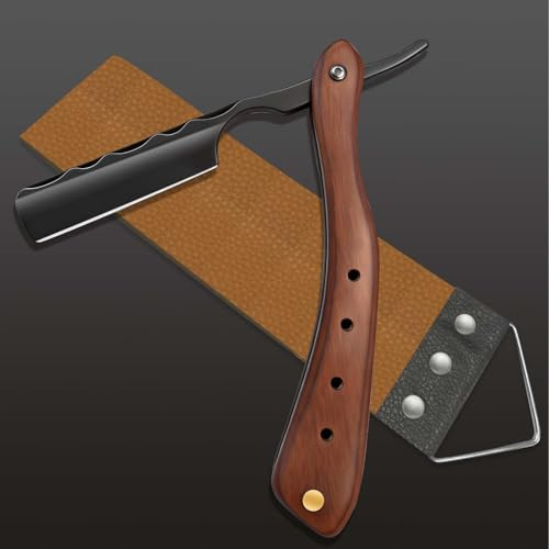 M&LD Cut Throat Razor Kit Reusable Stainless Steel Razors for Shaving Single Edge Razor Blades with Leather Sharpener for Home & Salon Straight Razor Mens Gifts for Farther