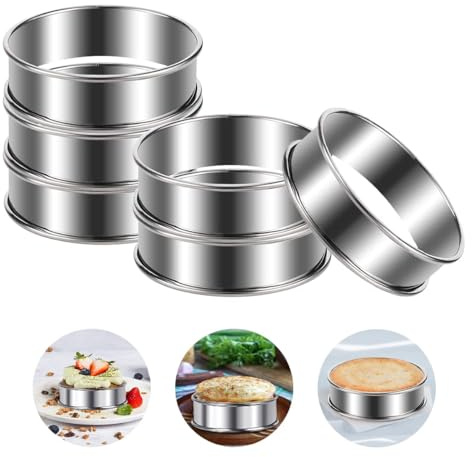 Set di 6 anelli da dessert da 8 cm, in acciaio inox, a forma di pancake, stampi per uova fritte per padella, anello rotondo per torta, anelli per uova, anelli per crostate, stampi per torte da forno