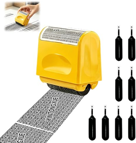 Wide Data Defender Roller Stamp Identity Theft Protection Confidential Roller Stamp with 8 Refills Yellow Information Blocker Security Stamp Roller for Privacy ID Address Security