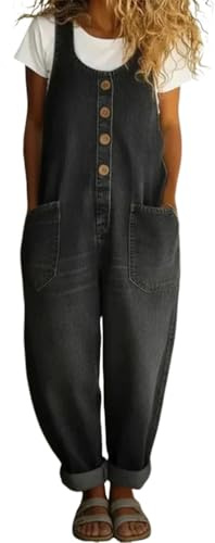 shownicer Combinaison Femme Ete Salopette Jean Jambes Larges Salopette de Travail avec Poches