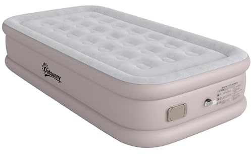 Outsunny Colchón Hinchable Individual 190x97x39 cm con Bomba Integrada, Inflado 3 Min Desinflado 2 Min, Colchón Inflable Plegable Impermeable, Bolsa Transporte, Superficie Flocado, Carga 200 kg, Caqui