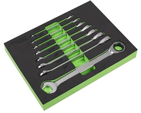 Sealey S0984 Imperial Combination Ratchet Spanner Set, Silver, 8 Pieces