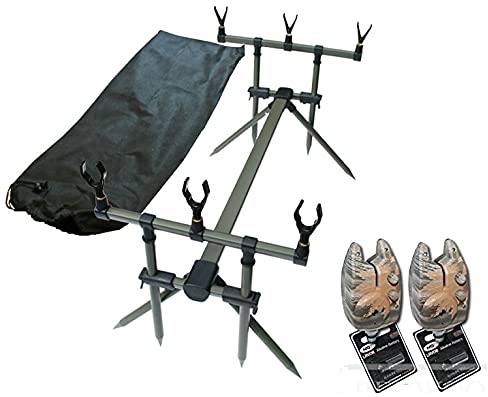 Specimen Goal Post Rod Pod & 2 Camo Bite Alarms + Batteries Tackle Carp Fishing