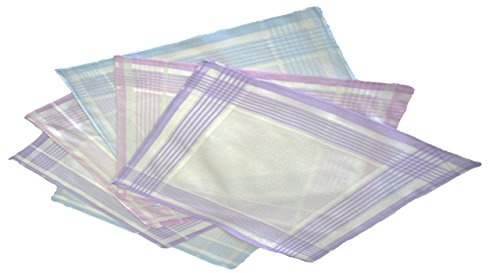 Passionelle® 6 Pack Ladies Handkerchiefs 100% Cotton Handkerchiefs With Stripes, Women's Cotton Pocket Square Towels, White with Assorted Coloured Thin Stripes, Washable Women’s Cotton Hankies