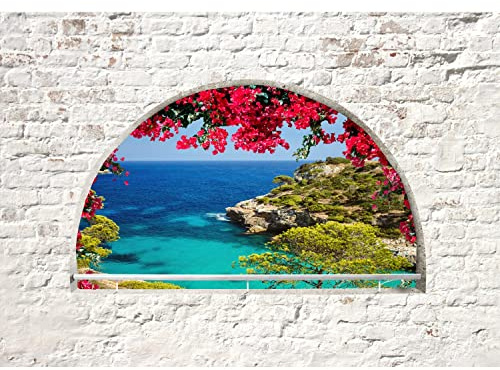 Runa Art Papier peint intissé 396 x 280 cm plage de fenêtre et de la mer | Toison Décoration Murale Salon Chambre á Coucherr | Fabrication Allemande | Blanc vert 9074012c