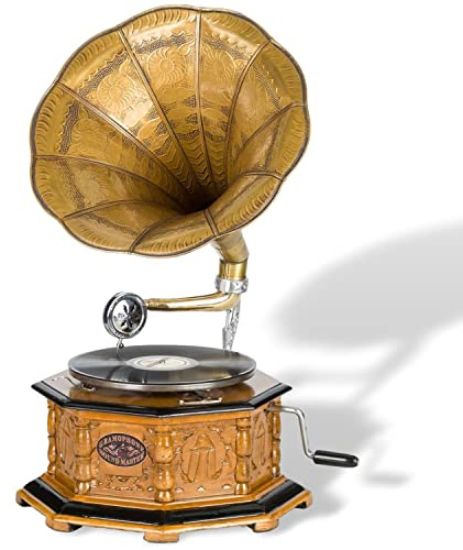 Grammophon Trichtergrammophon für Schellack Platten Gramophone im antik Stil