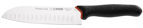 Giesser seit 1776 - Made in Germany - Santoku 18 cm mit Kullenschliff PrimeLine Asia, schwarz, spülmaschinenfest, scharfes Japanisches Kochmesser rutschfest, rostfrei