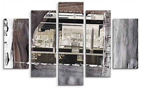 Paul Sinus Art 5 teiliges Wandbild auf Leinwand (Gesamt: H: 100cm B: 160cm) Keilrahmenbild Canvas Fotodruck Leinwandbild Leinwanddruck Kunstdruck Wandbild braun grau beige gemalt