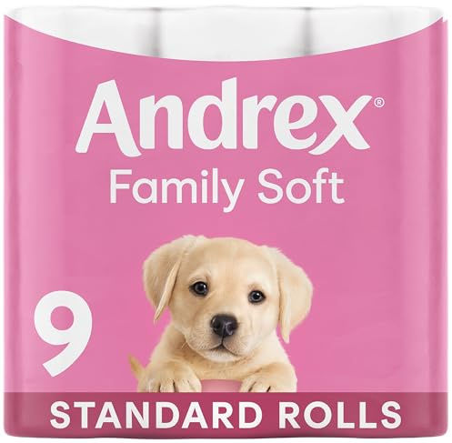 Andrex Family Soft Toilet Rolls - 9 Toilet Roll Pack - Bulk Buy Toilet Paper - Gentle and Soft on Your Family's Skin - Dermatologically Tested