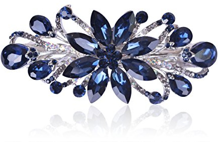 Sankuwen Flower Luxury Jewelry Design Hairpin Rhinestone Hair Barrette Clip for Mom (Dark Blue)