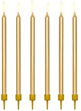 PartyDeco Geburtstagskerzen mit Halter 12.5cm 12er Set Kuchenkerzen Tortendeko Kindergeburtstag Gold/Kerzen, Tortenkerzen, Gold, 12,5 cm