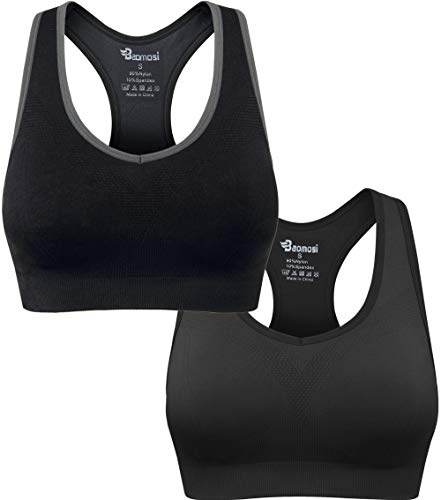 BAOMOSI kvinnors sömlös racerback sport-BH hög inverkan stöd yoga gym träning fitness, 2 stycken (svart, grå), 3XL