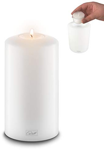Qult Farluce Classic • Teelichthalter in Kerzenform • Kerze • Kunststoffkerze in Kerzenoptik • Teelichtkerze mit Teelichteinsatz • inkl. Teelicht • (Ø 8 H 15 cm)