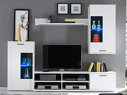 möbelando Wohnwand Mediawand Schrankwand Wohnzimmerschrank Schrank Anbauwand Kenton I Weiß