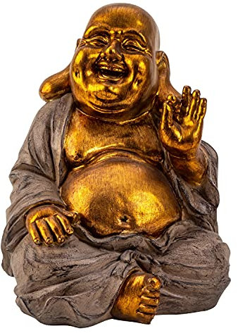 Lifestyle & More Moderne Skulptur Dekofigur Buddha aus Kunststein Gold/grau Höhe 33 cm Breite 25 cm