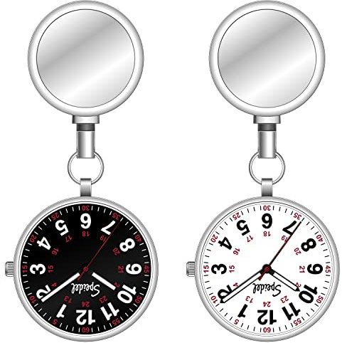 Speidel Nurse Fob Scrub Watch OG, 2 Pack in White and Black Dial, Clip On, Retractable, Easy to Read, Water Resistant Up To 10M(32ft), Medical Professionals