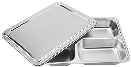 Edelstahl Geteilte Teller Tablett, Edelstahl Menüteller Mit 4 Geteilten Fächern, Rechteckig Servierplatte, Rechteckige Abendessen Teller Für Erwachsene, Picky Eaters, Camper, Und Portion Control