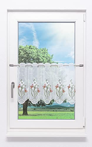 Plauener Spitze Scheibengardine Maiglöckchen (Bx H) 114.10cm * 40cm Grün/grün-rot