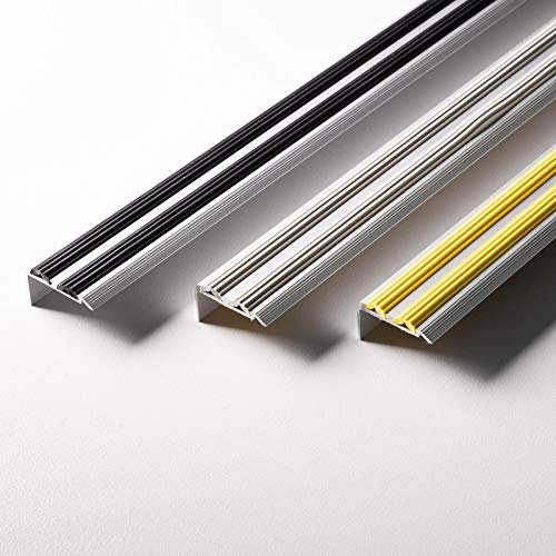 Stair Edging Profile Power Grip with Non-Slip Rubber Insert | Pre-Drilled or Self-Adhesive | Includes Mounting Material (100 x 3.8 x 2 cm | Pre-Drilled Yellow | Double Rubber Insert)