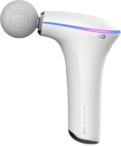 SKG F5-EN Massagepistole I 3 Massagestufen I 3 austauschbare Massageköpfe I 1.800 mAh I mit Wärmefunktion I USB-C Ladeanschluss I bis zu 11 Stunden Akkulaufzeit (weiß)