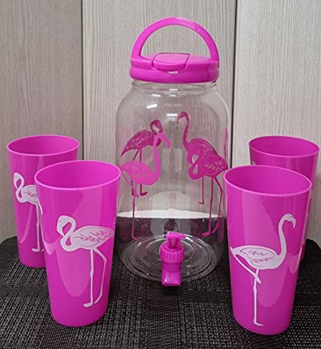 Set de Dispensador de Bebidas Frías con Grifo de 3.8 litros con 4 Vasos Reutilizable de Agua para Bebidas plástico sin BPA. Jarra dispensador con Grifo de Bebidas de autoservicio