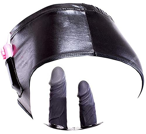 Tight Leder Höschen Slip Vibrator mit Umschnalldildo Strap on 2* Anal Vagina Dildo,Harness/Slip mit Strap-on Penis/Butt Plug,BDSM Sex-Spielzeug für Frauen vor Allem Lesben (Vibration,L)