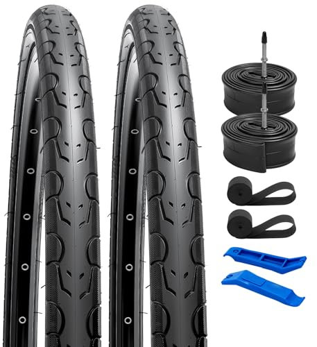 YunSCM 2-PCS 700C Road Bike Tyres 700x28C ETRTO 28-622 and Bike Inner Tubes 700x25/32C FV60mm Presta Valve Compatible with 700x25c 700x28c 700x30c Road Bike Bicycle Tyre and Tubes
