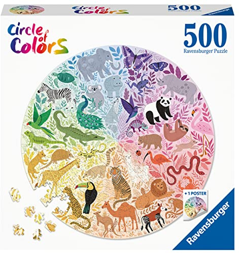 Ravensburger Puzzle Circle of Colors Tiere - Rundes 500 Teile Puzzle | 500 Teile Rundpuzzle mit Tier-Motiv, Erwachsenenpuzzle, Durchmesser ca. 52 cm, Geschenk für Frauen und Männer