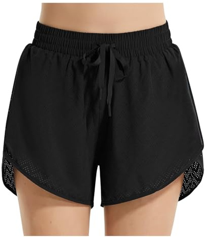BALEAF Badeshorts Damen UPF50+ Badehose Schnell Trocknende Boardshorts UV Schutz Bikini Shorts mit Tasche Schwimmhose mit Mesh Schwarz 3XL