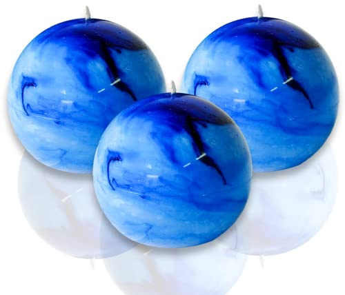 LPUSA Tie-dye Bule Rustic Ball 3 Inch Round Candles - Unscented, Ideal for Weddings, Holidays & Home Decor - Set of 3 Paraffin Sphere Candles