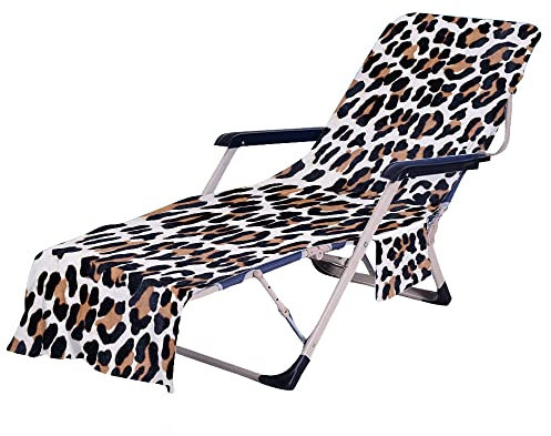Highdi Schonbezug Liegestuhlauflage, Tier Motiv Schonbezug für Gartenliege, Strandliegenauflage mit Taschen, Mikrofaser Handtücher für Strandliegen Liegestuhl (75x210cm,Rosa Leopard)
