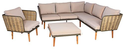 Mendler Gartengarnitur HWC-L31, Garnitur Lounge-Set Sofa Outdoor, Spun Poly Metall Poly-Rattan MVG-Zertifiziert - beige-braun