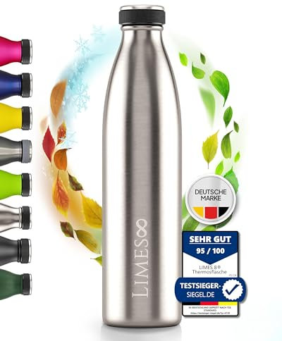Limes 8 Thermosflasche Edelstahl 750ML [HEIß & KALT] – 5-fach vakuumisolierte Trinkflasche – Auslaufsichere & kohlensäuregeeignete Isolierflasche für Alltag, Sport & Outdoor (12h warm, 24h kalt)