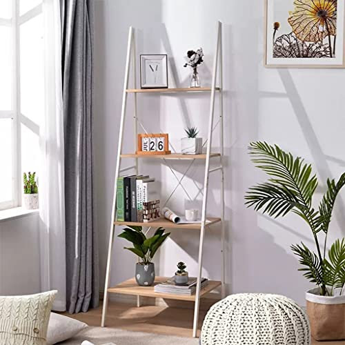 GIZNXBA Libreria Scaffale Legno A 4 Piani Portaoggetti Autoportante Legno Aperto Scala Scaffali Struttura in Metallo, Scaffale di Visualizzazione per L'Ufficio Domestico (Color : /A White)