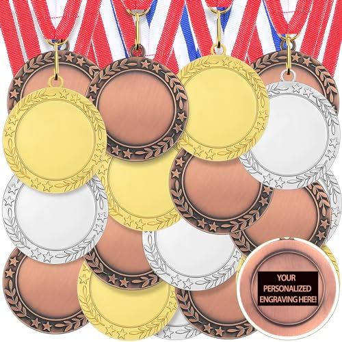 Junkin 24 Stück Blanko-Auszeichnungsmedaillen mit Halsbändern, Gewinnerteilnahme-Medaille, Auszeichnungen, zum Selbermachen, 1. Platz, Cheer, Teilnahme-Trophäe, Metall-Preisgeschenk (mehrfarbig,