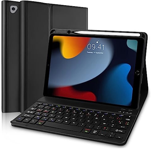 Yeegnar Clavier iPad 9 EME Generation, Coque Clavier Compatible avec iPad 9/8/ 7 ème Génération (Modèle: A2602, A2604), AZERTY (Disposition Française) (iPencil Non Inclus), Noir