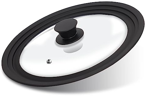 Lerykin Tempered Glass Lid - Universal Lid with Heat Resistant Silicone Rim for Pots, Pans and Skillets - Pan Cover Replacement Lid Fits 10, 11 and 12 Diameter Cookware