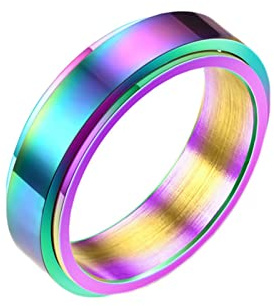 Epinki Titanstahl Verlobungsringe, Spinner Ring Simple Poliert Breit 6MM Drehbarer Fedget Band Ring, Bunt Drehbarer Fedget Band Ring für Damen Herren, Größe 70 (22.3)