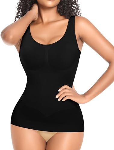 YARRCO Damen Shape Unterhemd Formende Tops Nahtlos Hemdchen (Schwarz-Weite Träger, S)