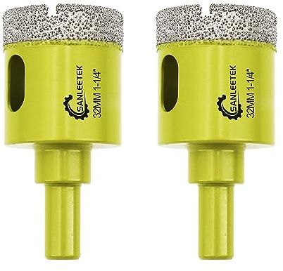 Diamond Core Drill Bits 2pcs - 32mm Diamond Hole Saw with Round Shank for Ceramic Porcelain Tile Marble Granite Quartz SANLEETEK
