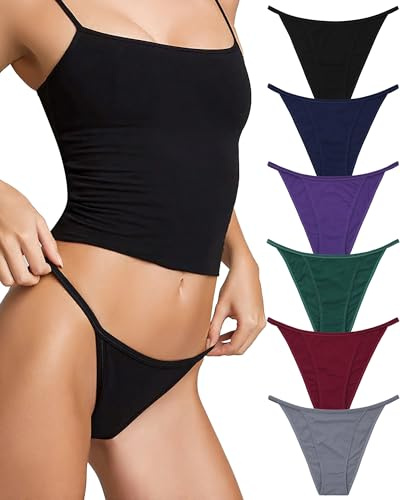 LEVAO Biancheria Intima in Cotone per Le Donne-Plus Size String Bikini Mutandine - Vita Bassa Cheeky Underwear-High Cut Stretch Ladies Slip, Confezione da 6 Multicolore, Medium