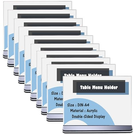 TUKA 10 Pezzi A4 Espositore da Tavolo, a Forma di T Doppio, Acrilico Porta-avvisi da Tavolo con Base, Supporto Pubblicitario da Banco, per Menù Carta Promozioni Altro. A4 Orizzontale, TKD8204-A4-10x