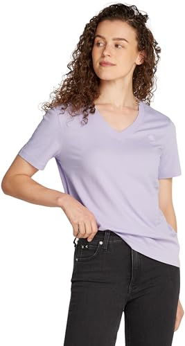 Calvin Klein Jeans Camiseta de Manga Corta Mujer Cuello de Pico, Morado (Pastel Lilac), XXS