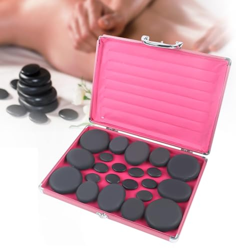 Hot Stone Massage Set, 20 Basalt Massagesteine im Heizkoffer für Privatanwender, Spa, Professioneller Hot Stone Massage Steine Set, Massagetherapy und Entspannung