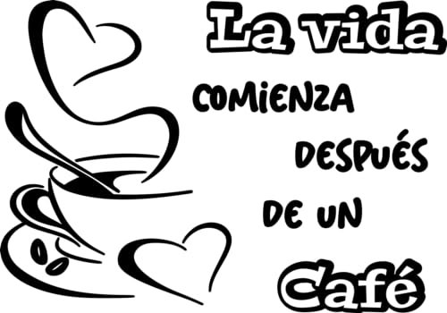 SoulArt® Vinilo decorativo con frase La vida comienza después de un café Pegatinas decorativas cocina. Decoración cafeteria, vinilo pared autoadhesivo, vinilo de corte para negocios (20x29cm)
