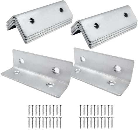 ONEBO 10 Pcs Stainless Steel Corner Brackets, Right Angle Brackets, Supplied with Screws, for Cupboard, Cabinet