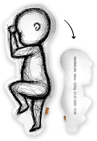 Mein Babykissen Personalisiertes Geburtskissen zur Geburt im 1:1 Maßstab | Mit Namen für Neugeborene | Erinnerungen in Originalgröße Jungen Mädchen (Original, 1:1 Maßstab mit Gewicht, Scribble One)